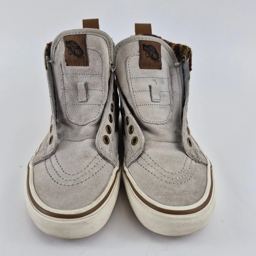 Vans Sk8-Hi MTE Gray Suede Brown Leather Flannel Lined Sneakers Men 6 Women 7.5